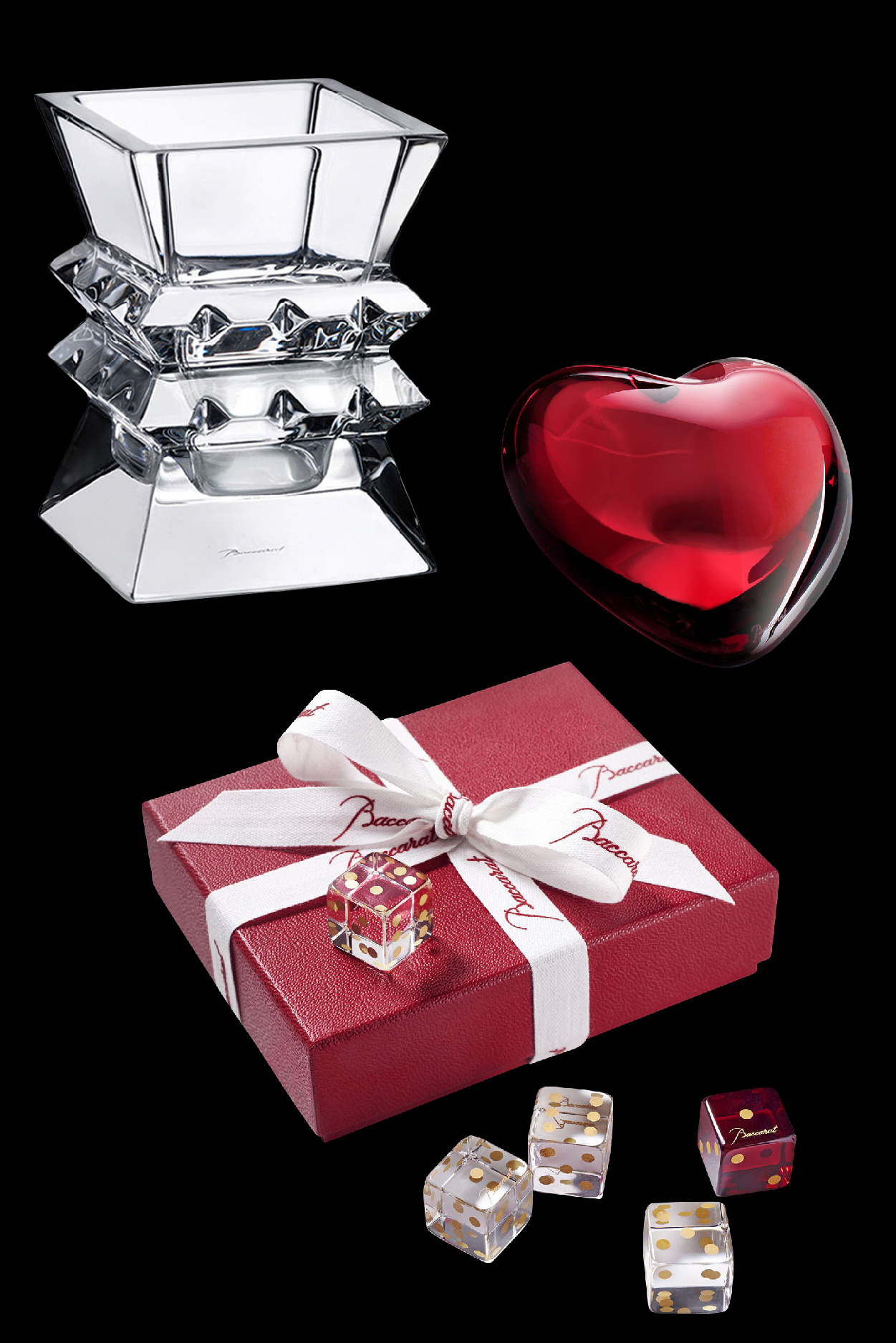 Baccarat Crystal at Society Awards with the Coeur cupid heart, 6 sided crystal dice, and tumbler 